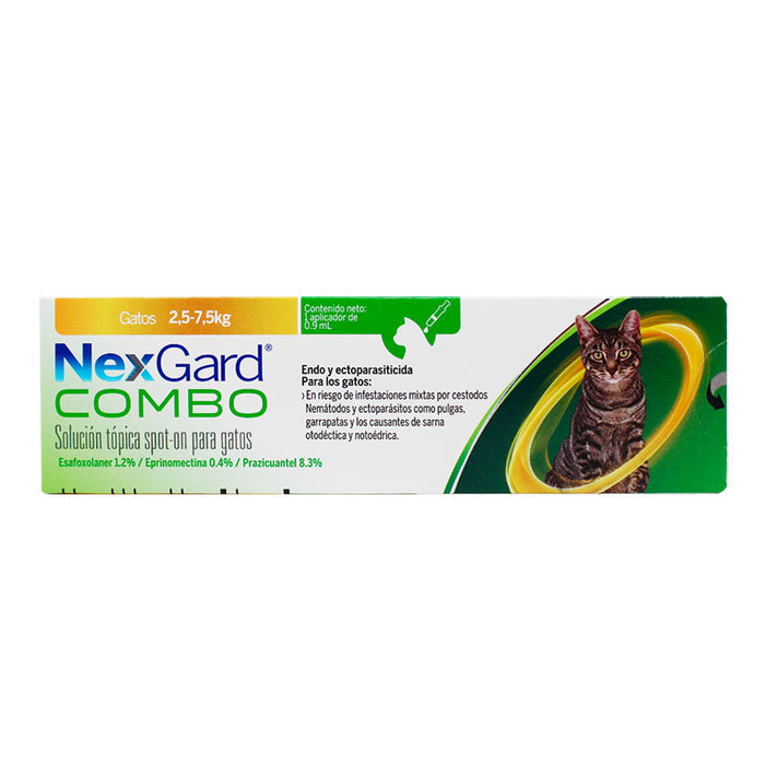 Nexgard combo dos tamaños gatos antiparasitario pulgas garrapatas gusanos planos y redondos