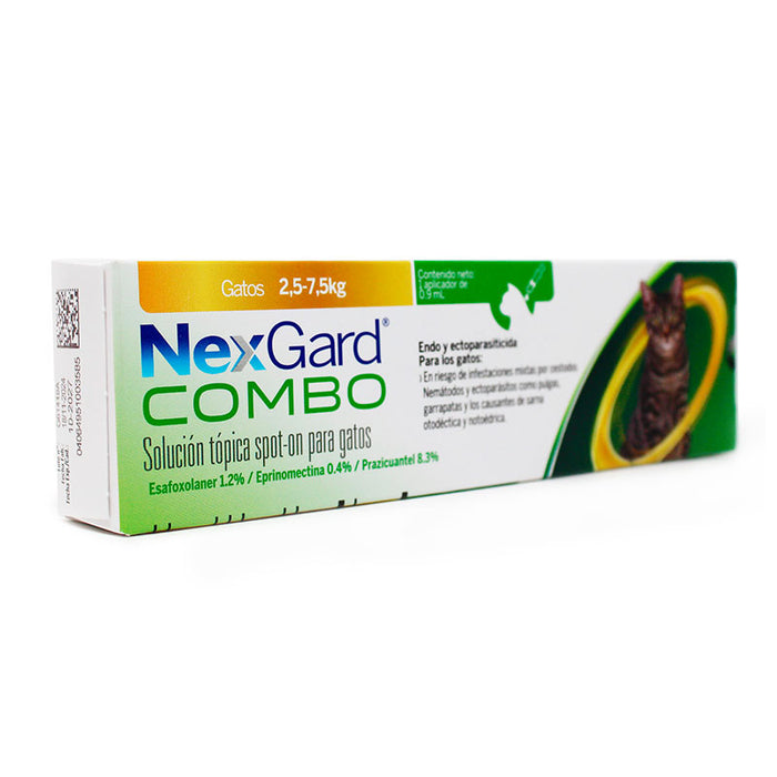 Nexgard combo dos tamaños gatos antiparasitario pulgas garrapatas gusanos planos y redondos