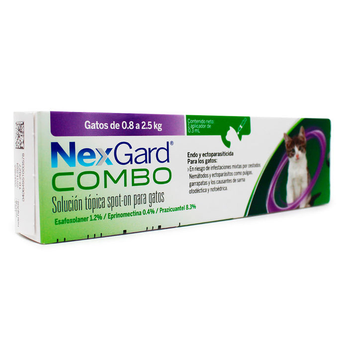 Nexgard combo dos tamaños gatos antiparasitario pulgas garrapatas gusanos planos y redondos