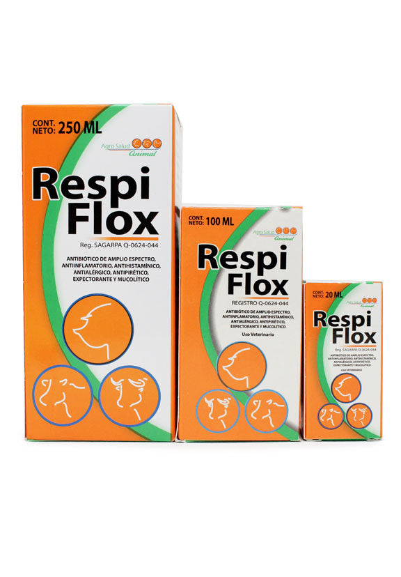 RespiFlox Antibiótico de amplio espectro, Antiinflamatorio, Antihistamínico, Antialérgico, Antipirético, Expectorante y Mucolítico